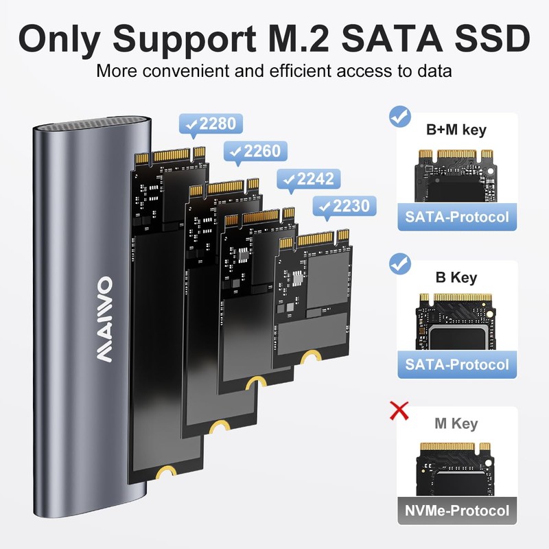 MAIWO M.2 SATA SSD Enclosure, USB3.2 Gen1 Type-C to SATA