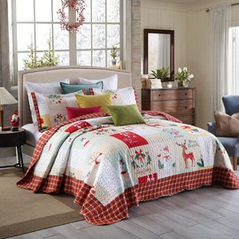 MarCielo Christmas Quilt Set, Red, Queen, (B023_Q)