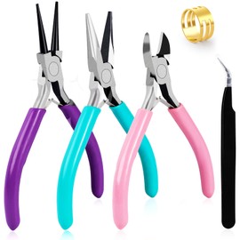 URSKYTOUS 3Pcs Jewelry Pliers Set Jewelry Making Pliers Tools Kit Include Jewelry Making Needle Nose Chain Nose Round Pliers Wire Cutter for Bracelet Beading DIY Craft Jewelry Making Supplies