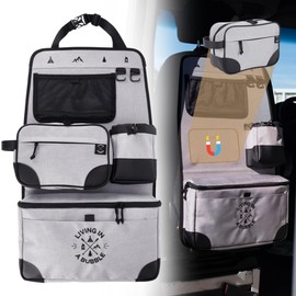 Living in a Bubble Premium Seat Back Organizer Storage for Campervans and Cars with Magnetic Grab and Go Toiletry Bag and Multifunctional Pockets - Grey