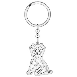 WEVENI Cute Dog Keychain 18K Gold Plated Stainless Steel Key Chain Ring Accessories Charms Dog Lovers Gifts for Women Girls, Silver Plated Yorkshire, 44mm x 53mm