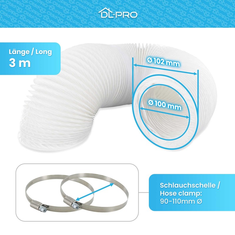 DL-pro 3 m Exhaust Hose Diameter 100 mm (Inner Dimensions)