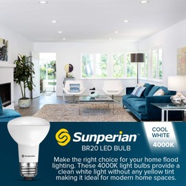 SUNPERIAN 12 Pack BR20 LED Bulb, 6W=50W, 4000K Cool White, 550 Lumens, Dimmable Flood Light Bulbs for Recessed Cans, Enclosed Fixture Rated, Damp Rated, UL Listed, E26 Standard Base
