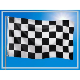 PHENO FLAGS Motorsport Flag, 150 x 90 cm, Black and White Racing Flag with Sturdy Metal Eyelets and Double Stitching, Target Flag, Formula 1 Fan Item, Weatherproof
