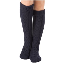 YAMEE Women's Winter Knitted Stockings, Knee Long Socks, Leg Warmers for Women, 1 Pair, darkblue