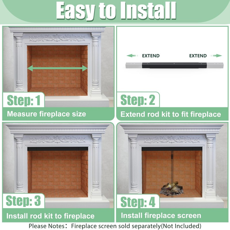 Memrita Adjustable Fireplace Curtain Rod and Valance Kit, Fireplace Curtain