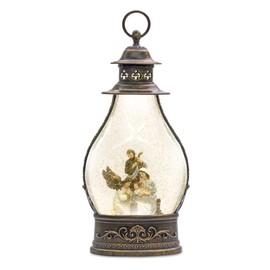 Contemporary Home Living Set of 2 Snow Globe Lantern with Holy Family Plastic 6-Hour Timer, 15.5"