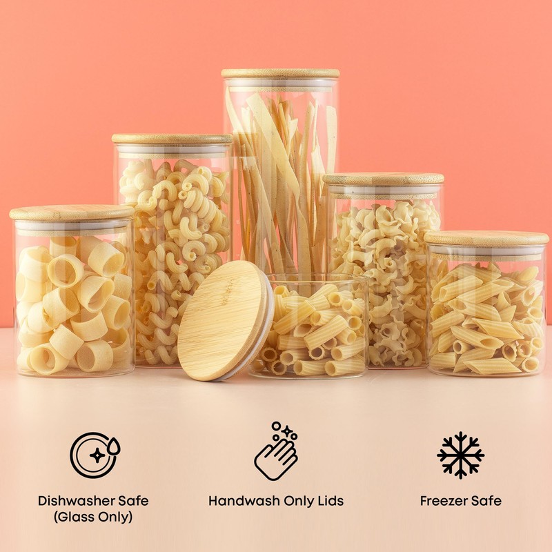 JoyJolt Borosilicate Glass Jars With Bamboo Lids. 6 Pc Set