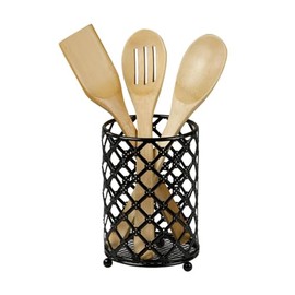 Home Basics Beautiful Heavy Duty Steel Lattice Cutlery Holder, Utensil Organizer, Rust-resistant, Free Standing, Black, 5" x 5" x 7"