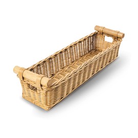 The Basket Lady Long Narrow Pole Handle Wicker Basket, Small, 17 in L x 5 in W x 5.25 in H, Sandstone