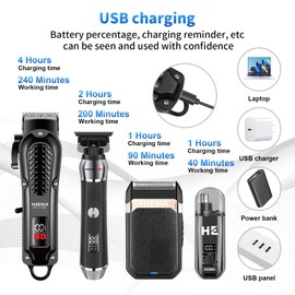 HIENA PRO Professional Cordless Hair Clippers for Men, T-Blade Beard Trimmer & Foil Shaver & Nose Hair Trimmer Set, Rechargeable Electric Barber Hair Cutting Grooming Kit