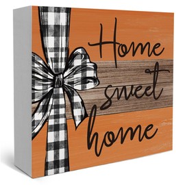 Home Sweet Home Retro Autumn Sign Pumpkin Decorative Welcome Thanksgiving Harvest Wooden Square Sign, Seasonal Farmhouse Wooden Indoor Autumn Centerpieces for Tables Wall Shelf Desk-85