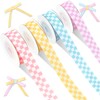 Whaline 4 Rolls Pastel Checkered Grosgrain Ribbons Fabric Craft Ribbon