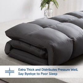 ELEMUSE King Grey Mattress Topper for Back Pain, Extra Thick Mattress Pad Cover, Plush Soft Pillowtop with Elastic Deep Pocket, Overfilled Down Alternative Filling