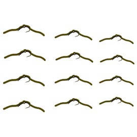 Feeder Creek 12pc Bead Head San Juan Worm Fly Fishing Flies, 3 Size Assortment Flies for Fly Fishing 10,12,14 (4 of Each Size), Fly Fishing Flies for Trout | Bass Flies | Streamer Flies (Olive)