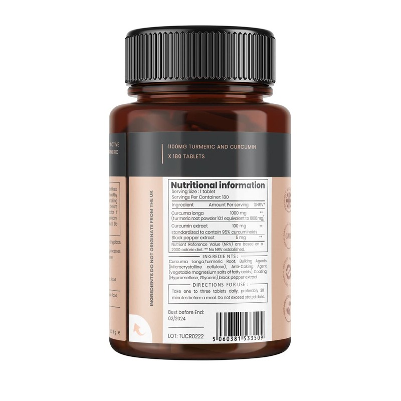 1100mg Turmeric and Curcumin - 720 Tablets (4 Bottles -