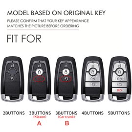 ontto Metal Leather Car Key fob Cover fit for Ford Mustang Ranger Transit EcoSport Everest Bronco Edge Fusion Key Holder case 2/3/4/5 Buttons keyring Shell keychain accessories Grey 1