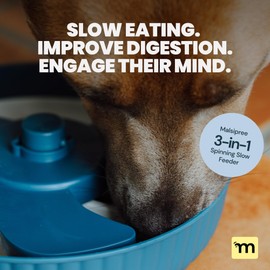 MalsiPree Spinning Slow Feeder Dog Bowl, Anti-Choke Non-Slip Feeding for Small & Large Breeds with 2 Puzzle Mats, Blue - Dog Bowls - Puzzle Feeder - Slow Feeders