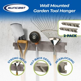 Suncast 2 Pack Wall Stud Mounted Garden Tool Hanger Organizer for Garage or Storage Space, 24 x 4.25 x 6 Inches, Holds Up to 6 Long Handled Tools
