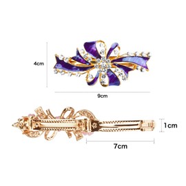 MM&UU Hair Clip Barrette, Large Hairpin, Ribbon, Crystal, Sparkling Hair Ornament, Graduation Ceremony, Hair Accessory, Women's, Mother's Wedding, Party, Entrance Ceremony (B), Purple