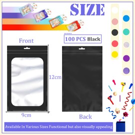 Black Foil Ziplock Bags Small Smell Proof Bag Mylar Bags Holographic Packaging Bags,100pcs 9x12cm Resealable Storage Pouches Grip Seal Bags Clear Plastic Bags for Food Storage,Jewelry,Electronics