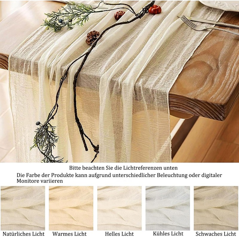FOLAI Pack of 2 Boho Cheesecloth Table Runner Table Cloth
