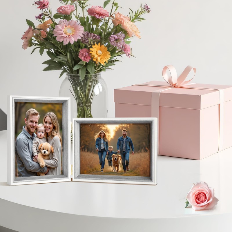 Epecfan Double Picture Frame 5x7 Vertical and Horizontal Hinged Picture