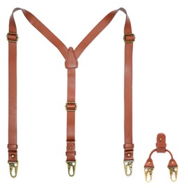 SAIGON handicraft Leather Suspenders for Men - Heavy Duty Brown Suspenders for Big and Tall Men - Men's Adjustable Suspenders for Dress Pants - Best Groomsmen Gift for Wedding
