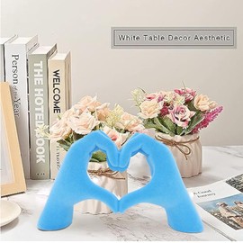 MOYI Flocking Blue Decor for Living Room Bedroom Bookshelf Coffe Table Shelf Decor, Heart Hands Statue,Love Finger Aesthetic Boho Wedding Accents Decorations, Knick Knacks Home Decor for Shelves