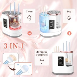 3 en 1 Cleaner de Cepillo de Maquillaje Eléctrico Solución de Limpieza Potente para el Hogar con Soporte de Secado Rápido