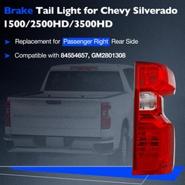 Misakomo Brake Tail light Compatible with 2019-2023 Chevy Silverado 1500 and 2500/3500HD 2020-2023 - Rear Taillight Assembly Replace for GM2801308 and 84554657 - Right Passenger Side - Halogen Type