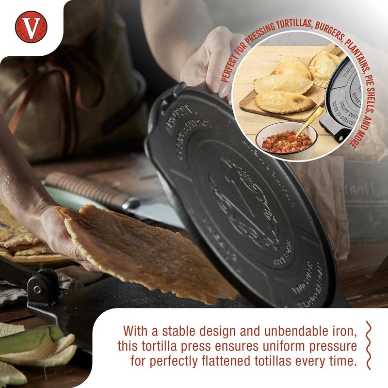 Victoria 10-Inch Cast Iron Tortilla Press HD Spherrous, Commercial-Grade Cast
