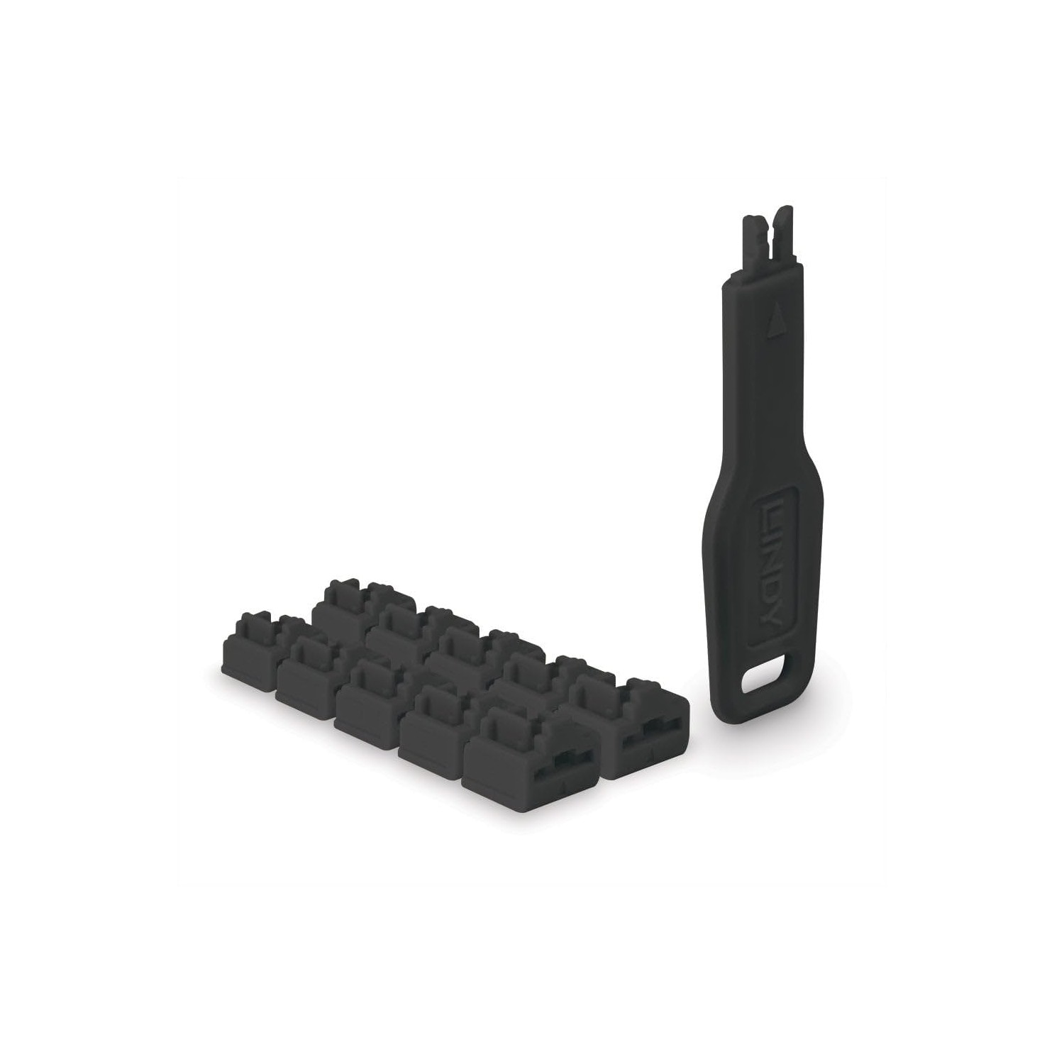 LINDY RJ45 Port Locks (10 Pieces) with Key, Black - ibspot.com