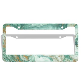 Uanvaha Marble Contemporary Art License Plate Covers Abstract Golden Dark Green Mixed Paints Metal License Plate Cover for Men Women Car Accessories