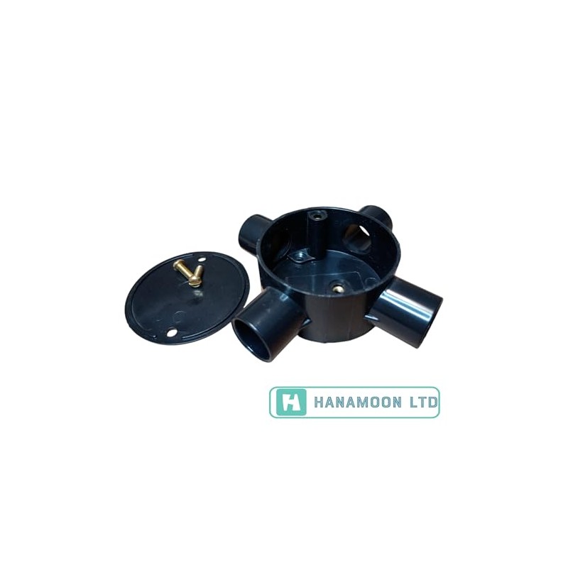 Black 20mm PVC Conduit Intersection Box 4 Way Terminal Box