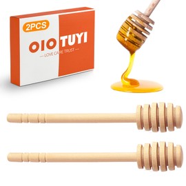 OioTuyi Pack of 2 Honey Spoons Made of Olive Wood and Wood, Mini Honey Server with Honey Spiral, Dispenser for Honey & Syrup, 16 cm Stirrers