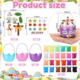 Soulchen 24 Set DIY Religious Easter Crafts Kit Christian Cards with Stickers Easter Egg Box Air Dry Clay He is Risen Stickers Crafts for Sunday School Spring Activities