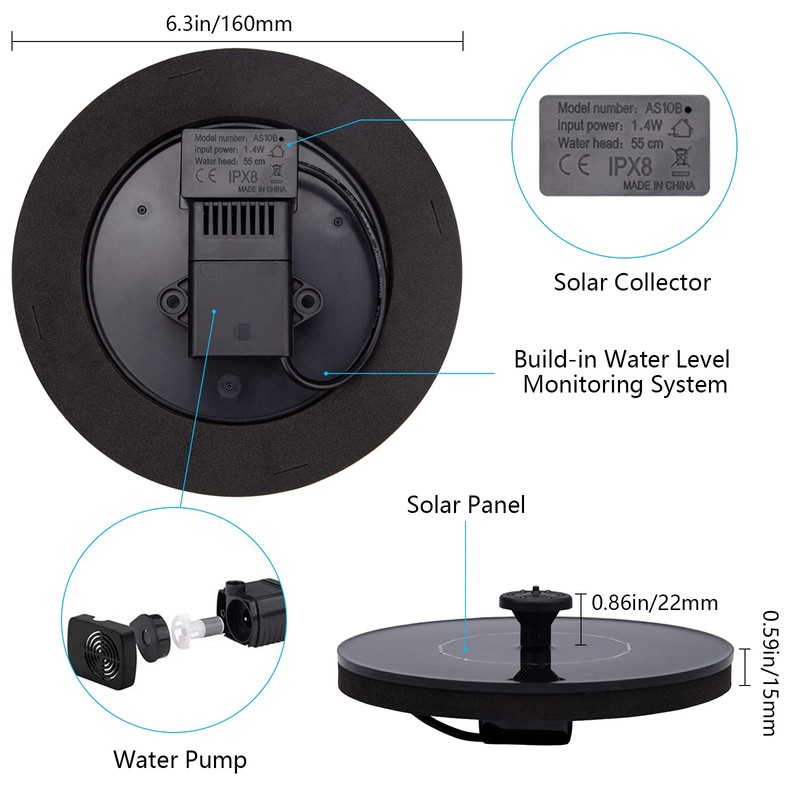 Solar Fountain for Bird Bath, Solar Powered Fountain Pump 1.5W