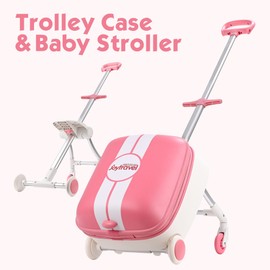 Joytravel Kids Ride-on Luggage, Carry on Luggage with Trolley+Suitcase Design, Foldable and Rideable Suitcase with Spinner Wheels and Seat, 20" suitcase for Toddler Baby Travel Flight, Pink