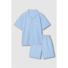 JAJU [JAJU] Men's Seersucker 5-Part Pajama Set_Dark Blue