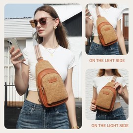 TRIPLAYER RFID Sling Chest Bag Crossbody Bags Beach Bags Woven Summer Purses for Women with Card Slots & Adjustable Strap