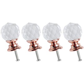 sourcing map 20mm Dia 4pcs Crystal Knobs Aluminum Alloy Base Round Shape Knob Drawer Pull Handle Furniture Door Cabinet Cupboard Wardrobe Dresser Decorative Rose Gold Color