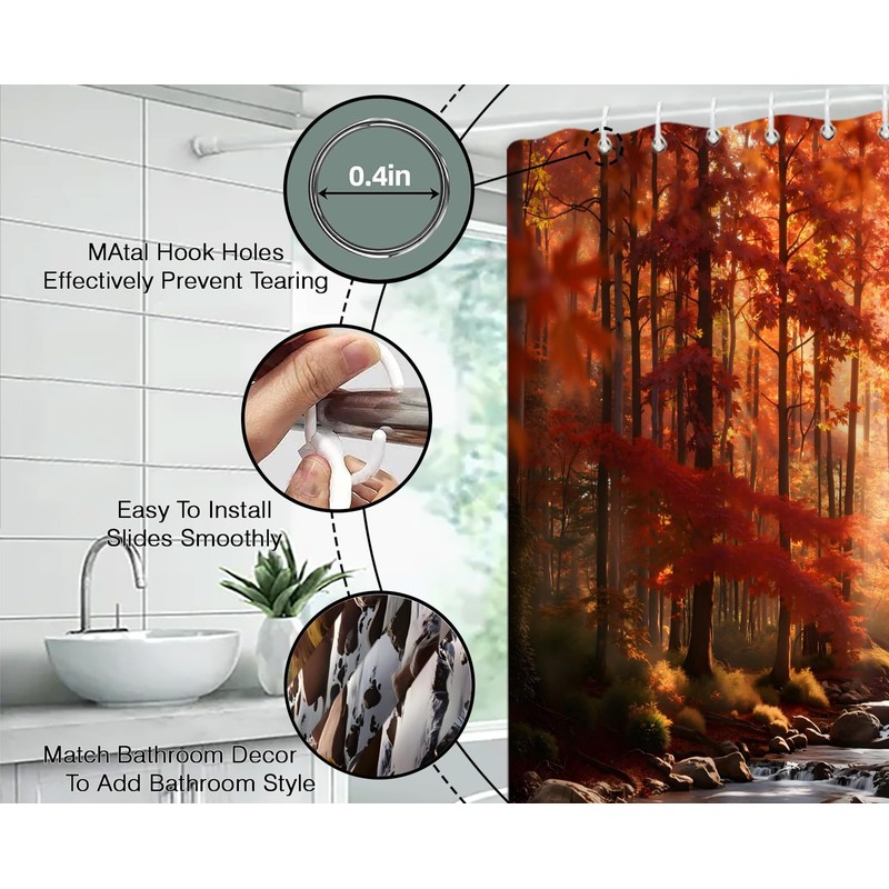 GCTNBJL Fall Forest Waterfall Shower Curtain for Bathroom,70x70(WxH) Inches
