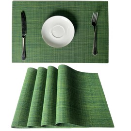 WAZAIGUR Placemats Set of 4 for Dining Table Heat-Resistant Washable Place Mats Woven Vinyl Kitchen Table Mats Easy to Clean,Hunter Green