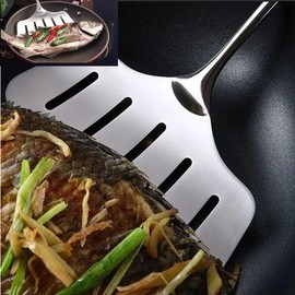 A · HOUSEWARE Large Spatula Turner Wide Slotted 304 Stainless Steel Flipper Cooking Utensil Serving Kitchen Tool Heat Proof for Frying Grilling Durable Easy To Clean 14.566 Inches