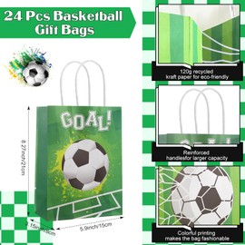 ShinyRelief 72 Pcs Soccer Party Favors Set Includes 24 Paper Gift Bags 24 Silicone Wristbands 24 Sports Stress Balls Goodie Bag Fillers Gifts for Sports Themed Birthday Party Supplies