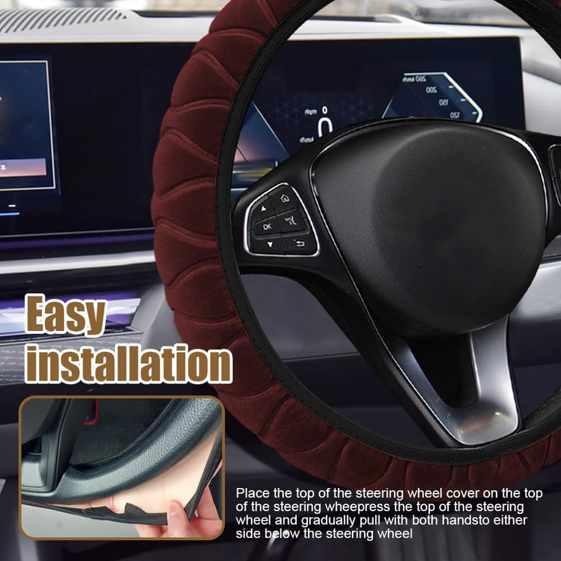 Lecctso Lecctso Fuzzy Steering Wheel Cover, Universal 15'' Steering Wheel