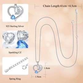 Tusuzik Jewellery Women's Butterfly Heart Necklaces Made of Sterling Silver for Women Box Chain Gifts for Women Girlfriend Wife Mother for Birthday Christmas Wedding, Sterling Silver, Cubic Zirconia