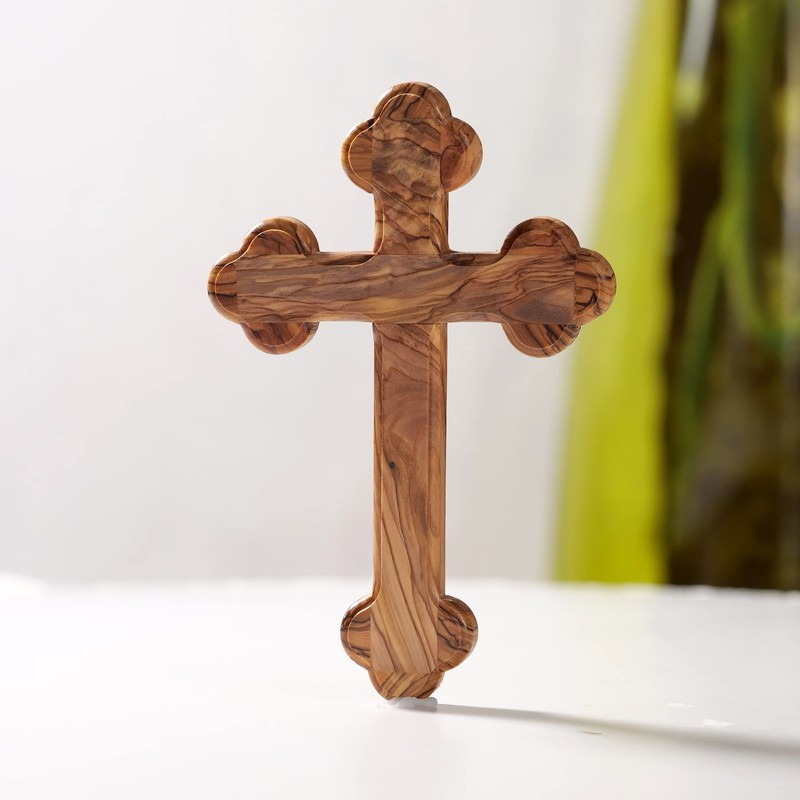 KASSIS Olive Wood Cross Crucifix Wall Cross Simple with Round