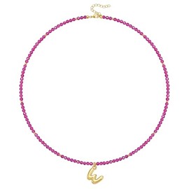 KissYan Beaded Initial Necklace for Women, 14K Gold Plated Bubble Letter Pendant Rainbow Gemstone Choker Colorful Summer Beach Jewelry(Red W)
